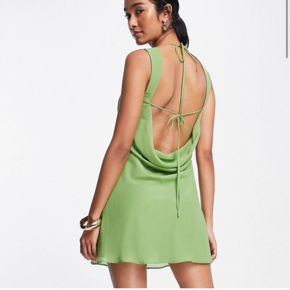 ASOS DESIGN cowl neck strap detail mini dress in olive